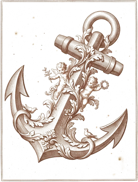 Illustration gravure XVIIIe — ancre de navire symbolisant le droit maritime