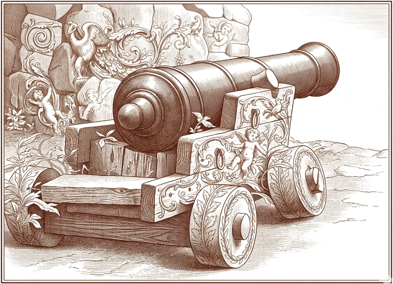 Illustration gravure XVIIIe — canon du fort Saint-Louis de Saint-Martin, île franco-néerlandaise des Antilles